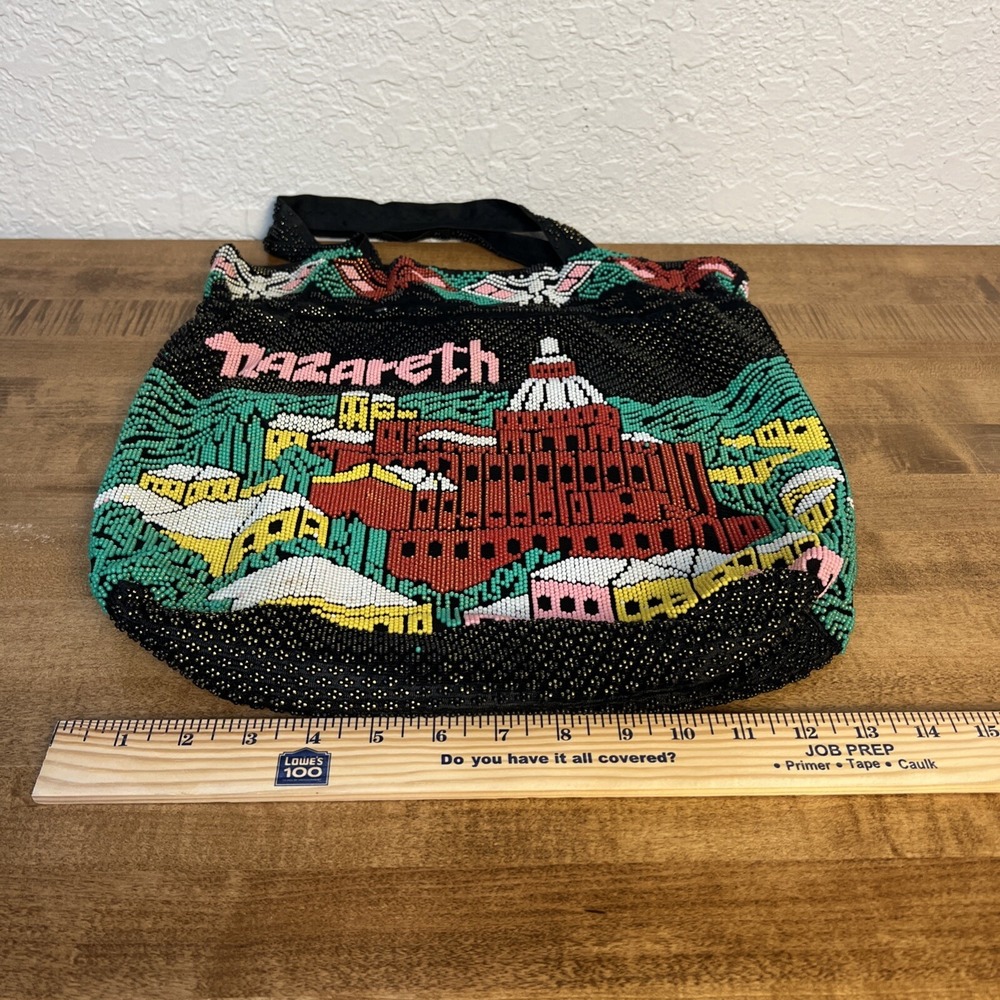 Vintage Nazareth Souvenir Rainbow Beaded Large Tote Bag Jerusalem - Picture 16 of 16